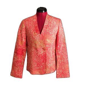 Sigrid Olsen 100% Silk Peach Quilted Blazer Women's Size Medium Button Closure
